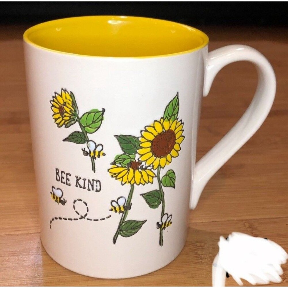 Tag Jumbo Coffee Mug 20oz Bee Kind Sunflower Yellow White Large Ceramic Cup